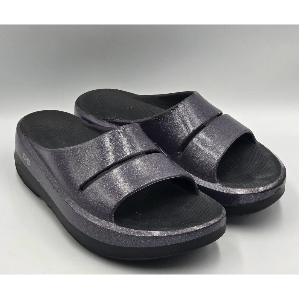 OOFOS OOAHH Luxe Slides Metallic Latte Slip On Comfort Recovery Women's US 8